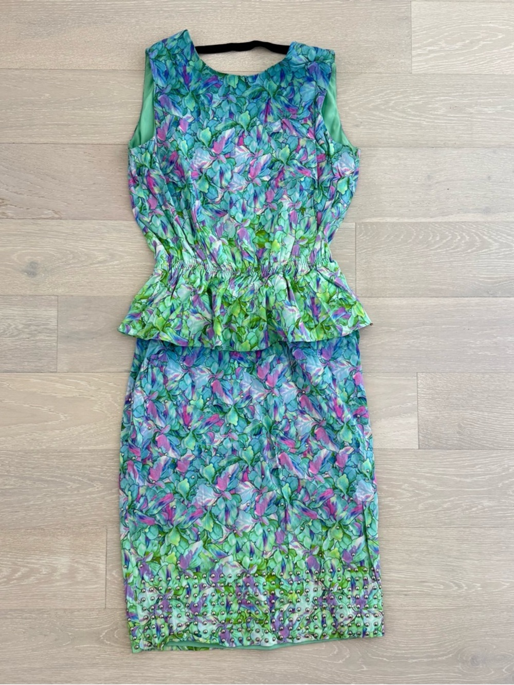 Sportmax Multicolor Floral Peplum Open Back Midi Dress with Studs - Size 6